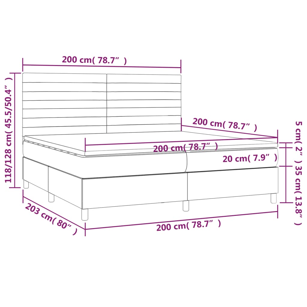 Boxspringbett mit Matratze & LED Dunkelbraun 200x200 cm Stoff