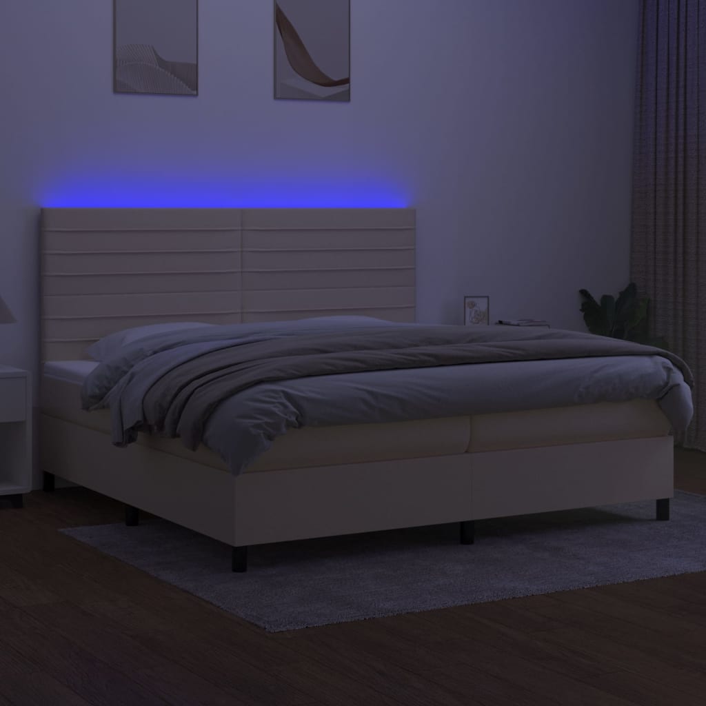 Boxspringbett mit Matratze & LED Creme 200x200 cm Stoff