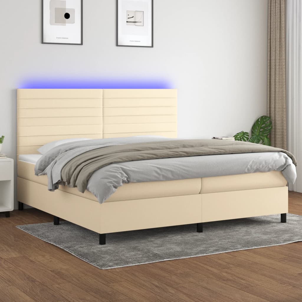 Boxspringbett mit Matratze & LED Creme 200x200 cm Stoff