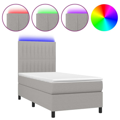 Boxspringbett mit Matratze & LED Hellgrau 90x200 cm Stoff