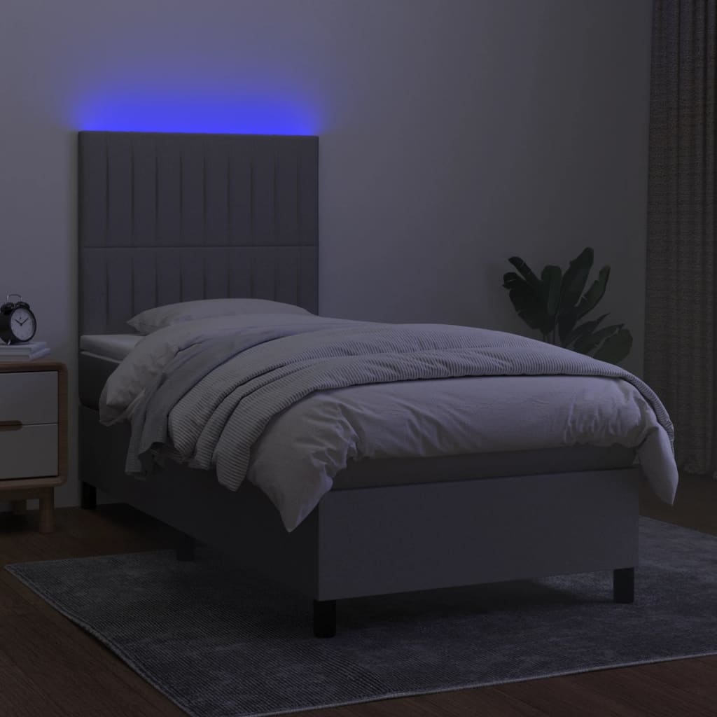 Boxspringbett mit Matratze & LED Hellgrau 90x200 cm Stoff