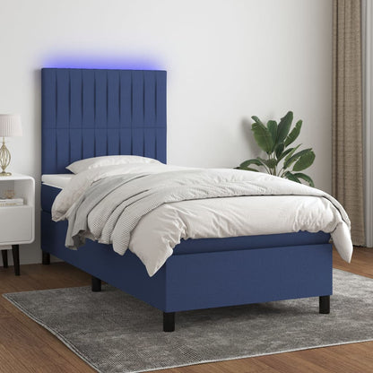 Boxspringbett mit Matratze & LED Blau 90x200 cm Stoff