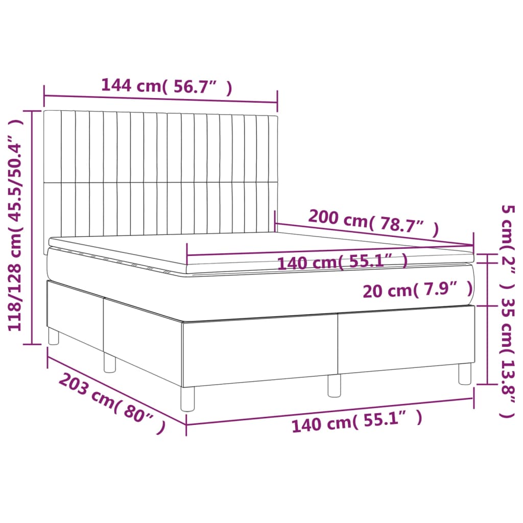 Box spring krevet s madracem i LED tamnosivom tkaninom 140x200 cm