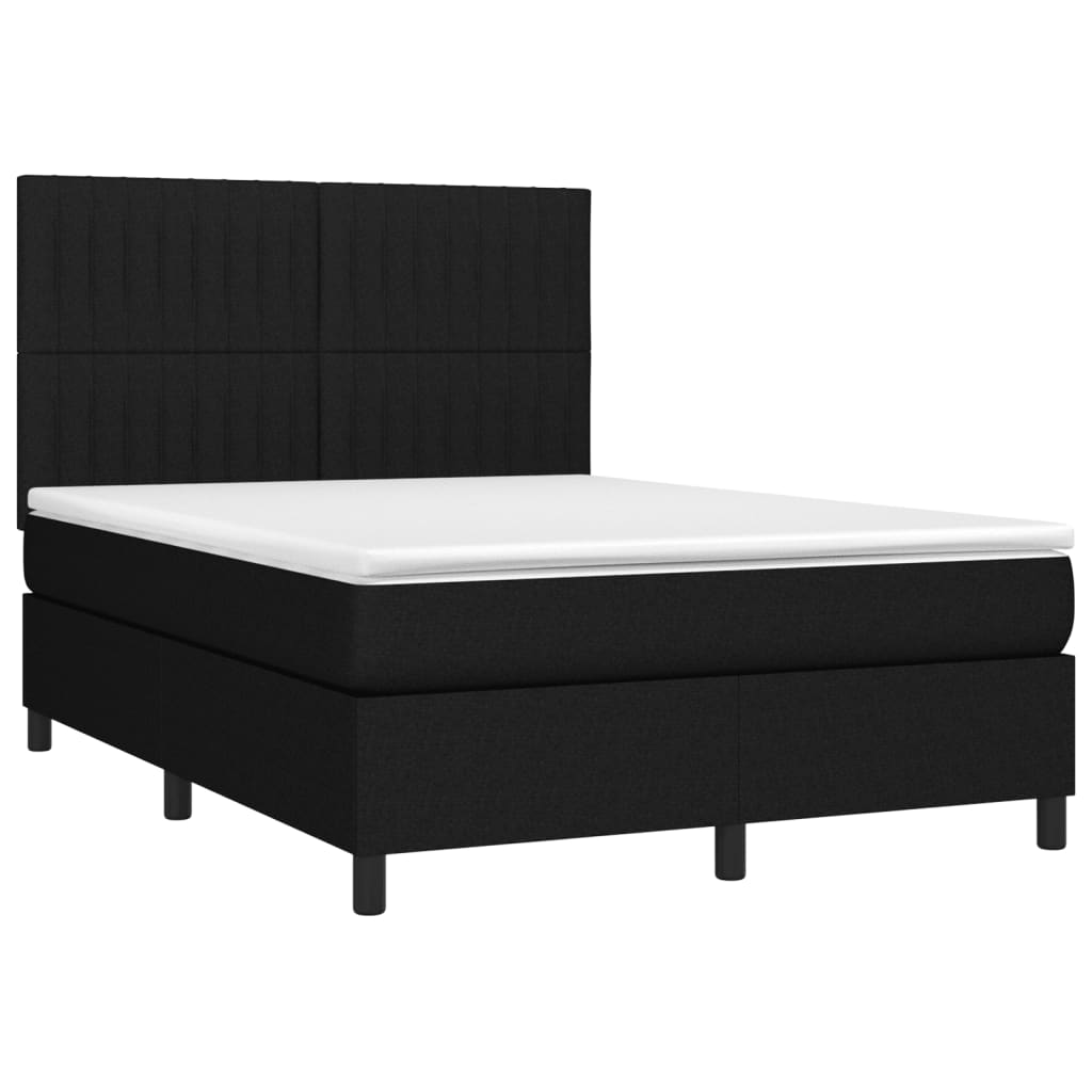 Box spring bed with mattress &amp; LED black 140x200 cm fabric