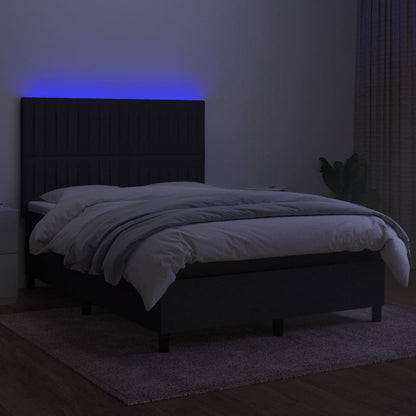 Box spring bed with mattress &amp; LED black 140x200 cm fabric