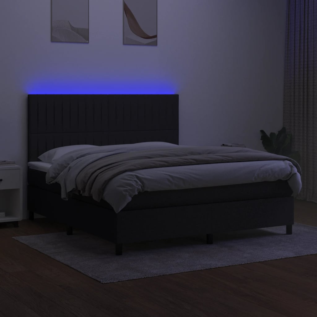 Boxspringbett mit Matratze & LED Schwarz 160x200 cm Stoff