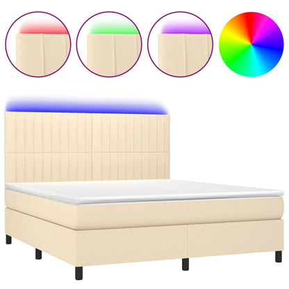 Boxspringbett mit Matratze & LED Creme 160x200 cm Stoff