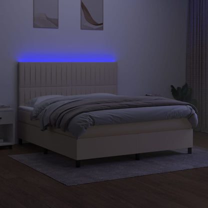 Boxspringbett mit Matratze & LED Creme 160x200 cm Stoff