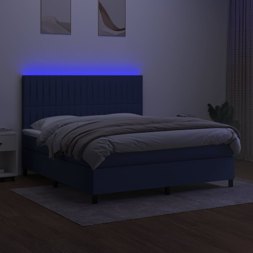 Boxspringbett mit Matratze & LED Blau 160x200 cm Stoff