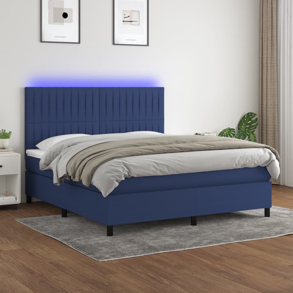 Boxspringbett mit Matratze & LED Blau 160x200 cm Stoff