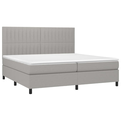 Box spring bed with mattress &amp; LED light grey 200x200 cm fabric