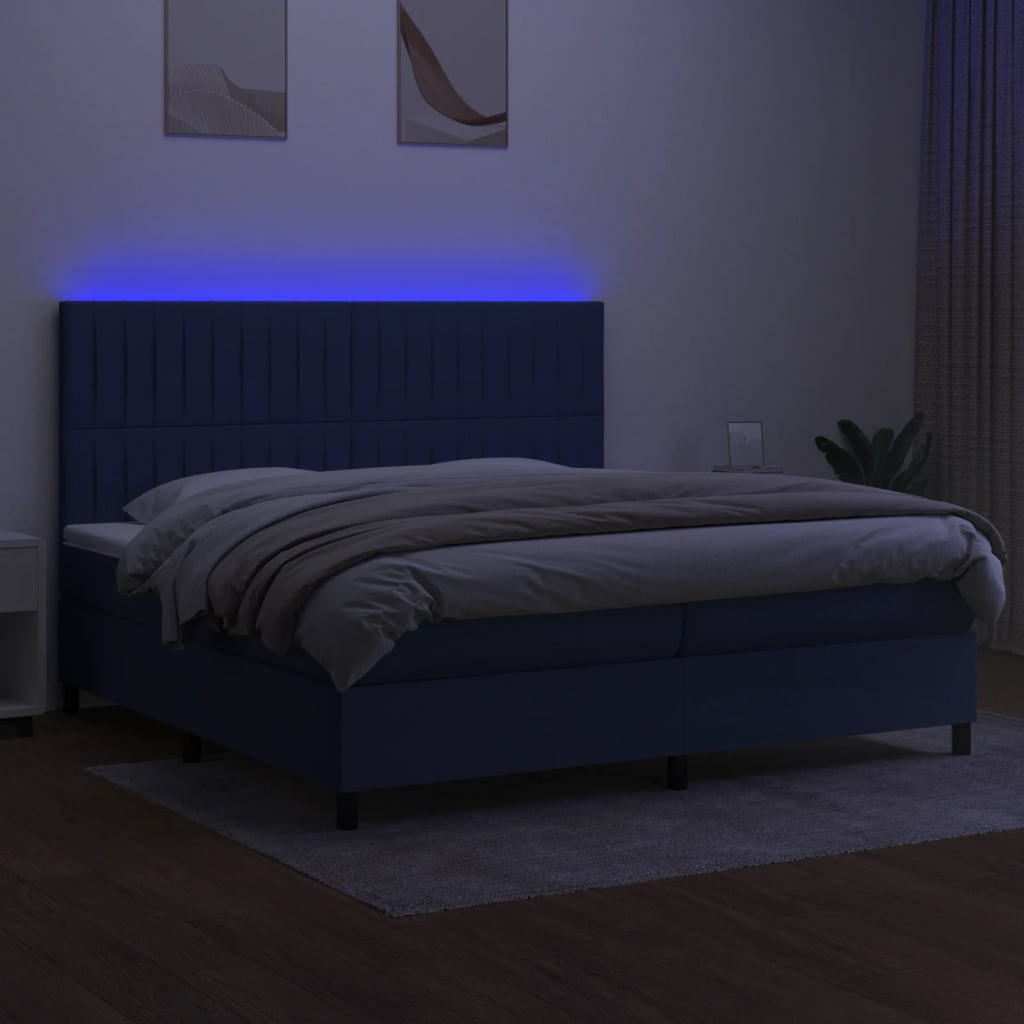 Boxspringbett mit Matratze & LED Blau 200x200 cm Stoff