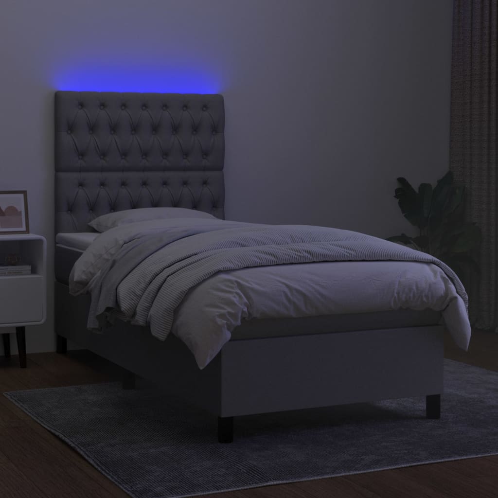 Boxspringbett mit Matratze & LED Hellgrau 90x200 cm Stoff