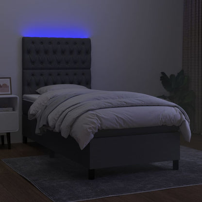 Boxspringbett mit Matratze & LED Dunkelgrau 90x200 cm Stoff