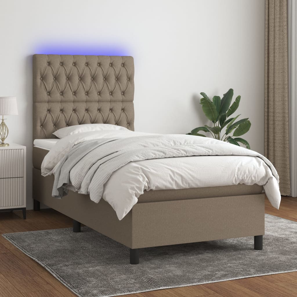 Boxspringbett mit Matratze & LED Taupe 90x200 cm Stoff