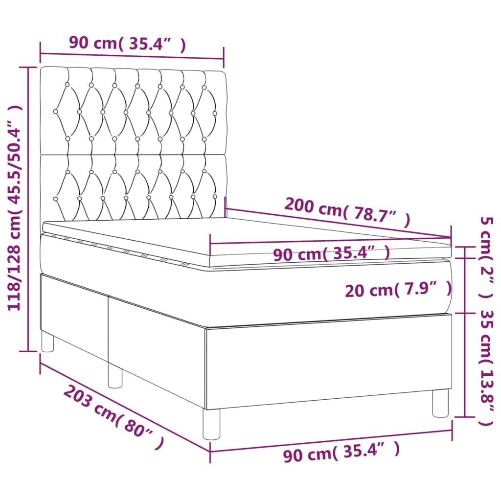 Boxspringbett mit Matratze & LED Creme 90x200 cm Stoff