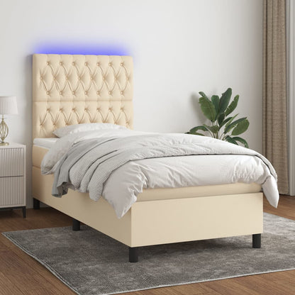 Boxspringbett mit Matratze & LED Creme 90x200 cm Stoff