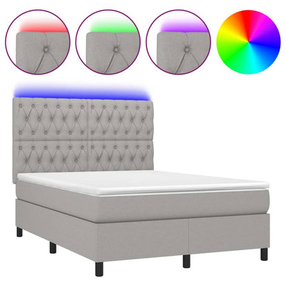 Box spring bed with mattress &amp; LED light grey 140x200 cm fabric