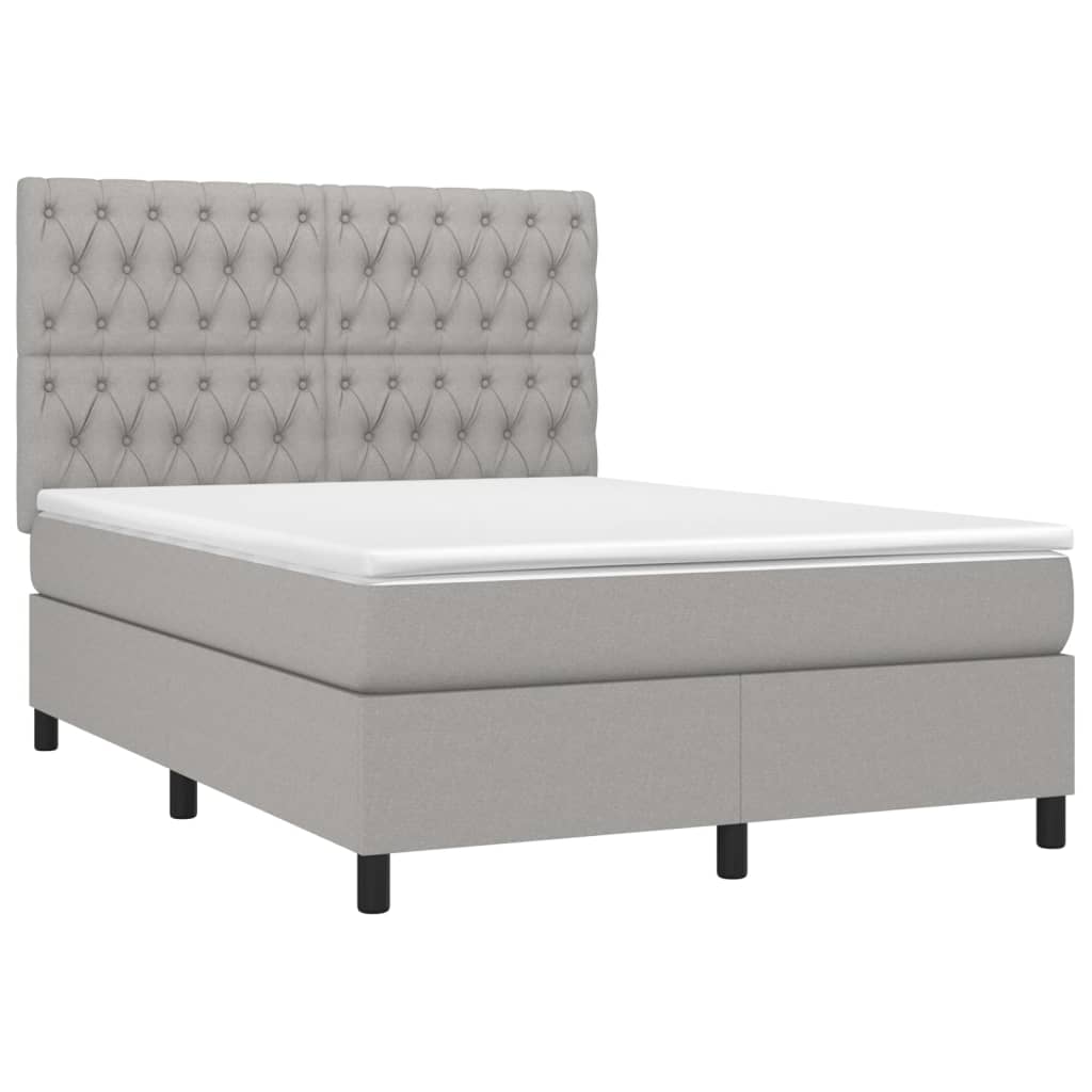 Box spring bed with mattress &amp; LED light grey 140x200 cm fabric