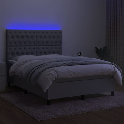 Box spring bed with mattress &amp; LED light grey 140x200 cm fabric