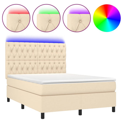 Box spring bed with mattress &amp; LED cream 140x200 cm fabric