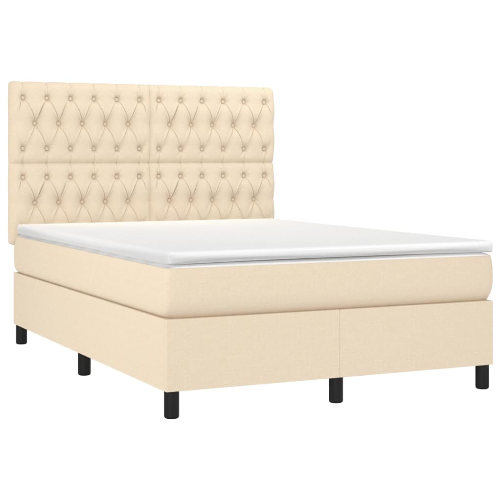 Box spring bed with mattress &amp; LED cream 140x200 cm fabric