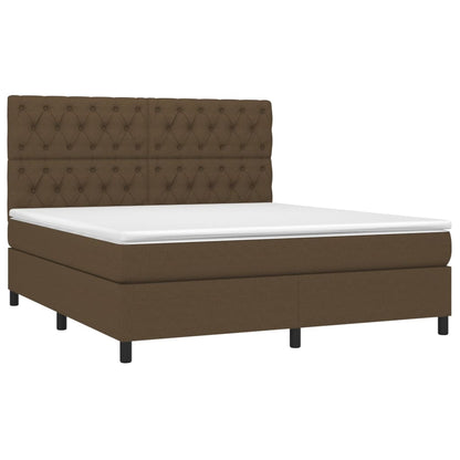 Box spring bed with mattress &amp; LED dark brown 160x200 cm fabric