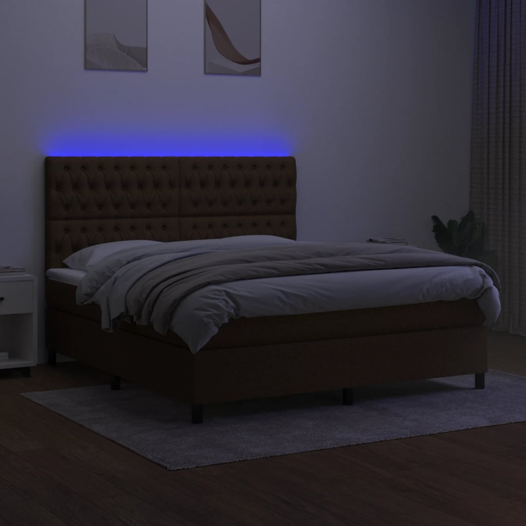 Box spring bed with mattress &amp; LED dark brown 160x200 cm fabric