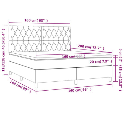 Box spring bed with mattress &amp; LED dark brown 160x200 cm fabric