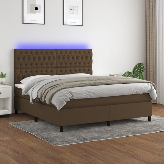 Box spring bed with mattress &amp; LED dark brown 160x200 cm fabric