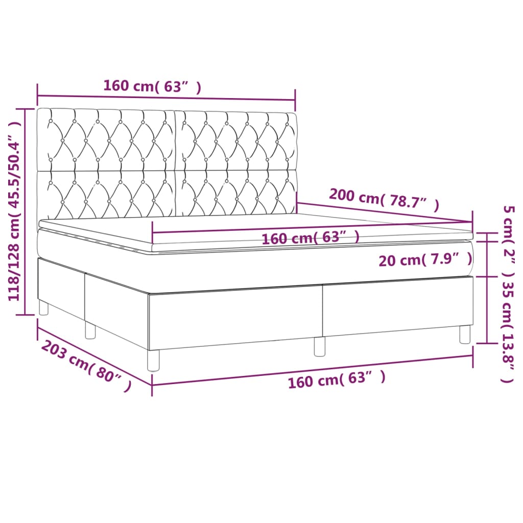 Box spring krevet s madracem i LED taupe tkaninom 160x200 cm