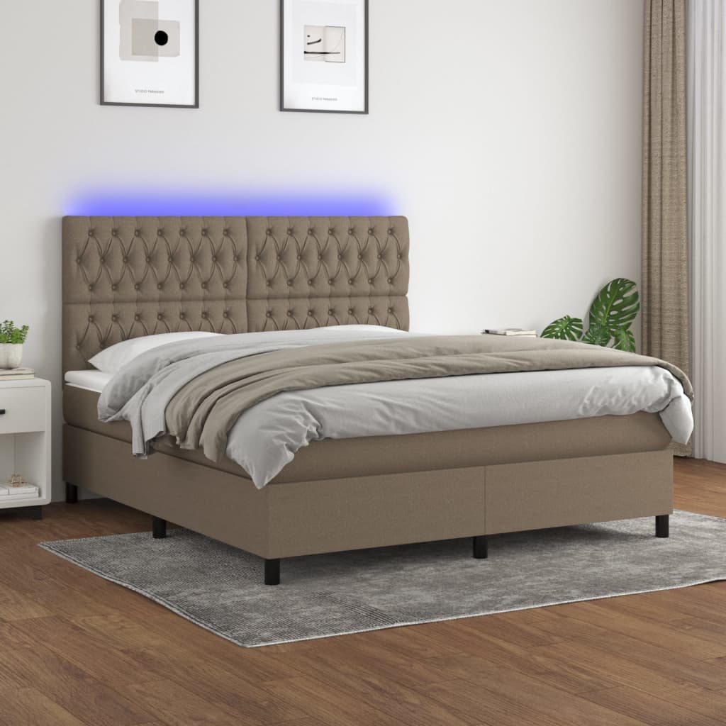 Box spring krevet s madracem i LED taupe tkaninom 160x200 cm