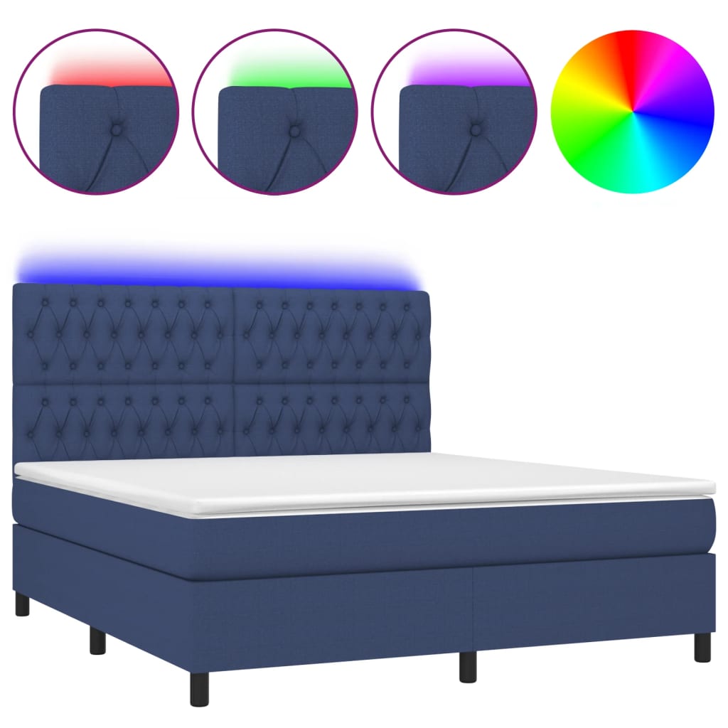 Box spring bed with mattress &amp; LED blue 160x200 cm fabric