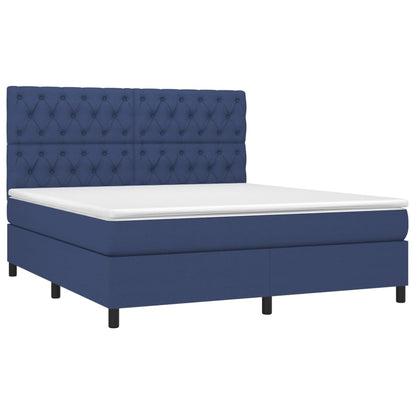 Box spring bed with mattress &amp; LED blue 160x200 cm fabric