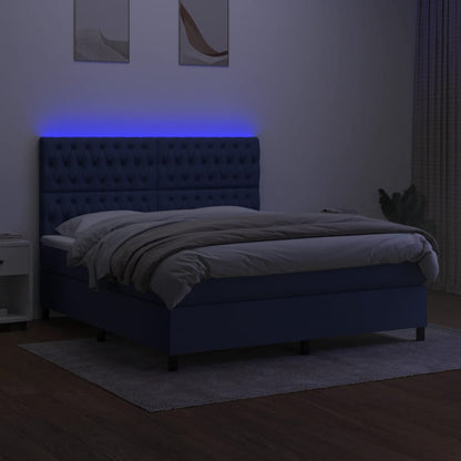 Box spring bed with mattress &amp; LED blue 160x200 cm fabric