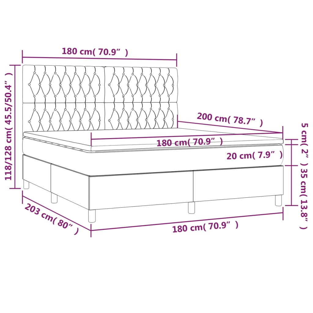 Boxspringbett mit Matratze & LED Hellgrau 180x200 cm Stoff