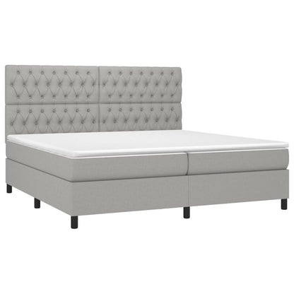 Box spring bed with mattress &amp; LED light grey 200x200 cm fabric