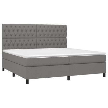 Box spring bed with mattress &amp; LED dark grey 200x200 cm fabric