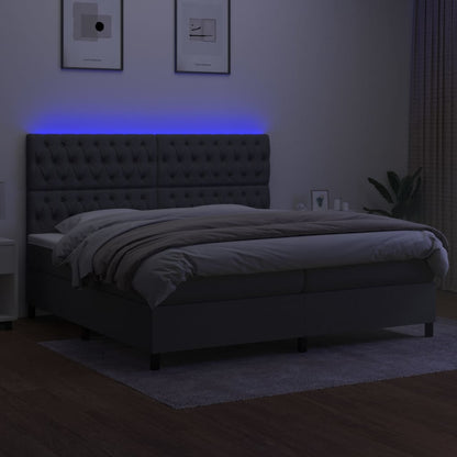 Box spring bed with mattress &amp; LED dark grey 200x200 cm fabric