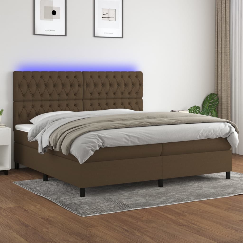 Boxspringbett mit Matratze & LED Dunkelbraun 200x200 cm Stoff