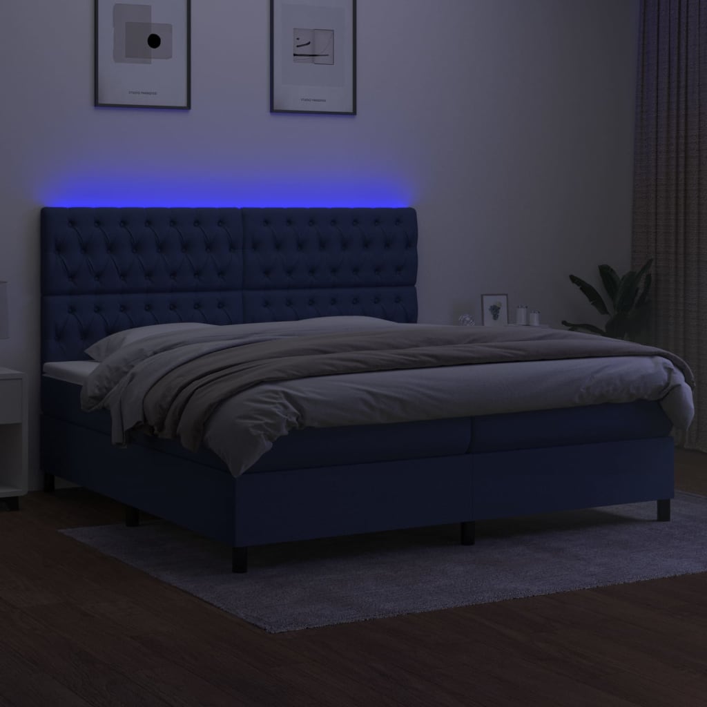 Boxspringbett mit Matratze & LED Blau 200x200 cm Stoff