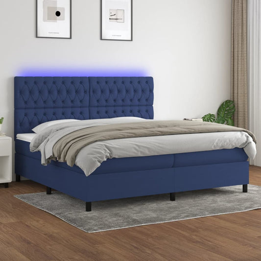 Boxspringbett mit Matratze & LED Blau 200x200 cm Stoff