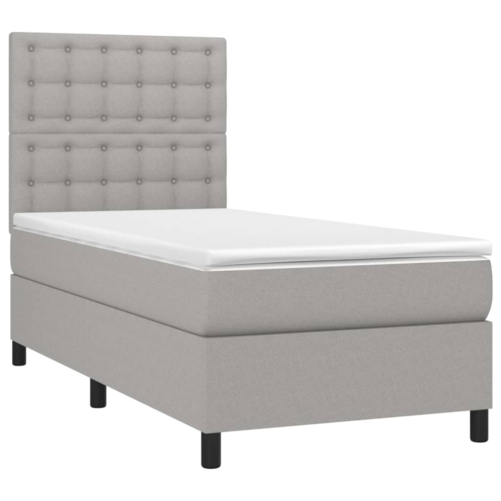 Boxspringbett mit Matratze & LED Hellgrau 90x200 cm Stoff