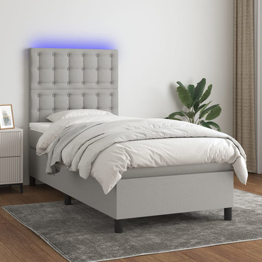 Boxspringbett mit Matratze & LED Hellgrau 90x200 cm Stoff