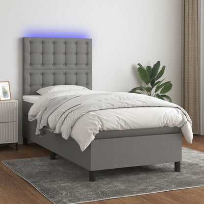 Boxspringbett mit Matratze & LED Dunkelgrau 90x200 cm Stoff