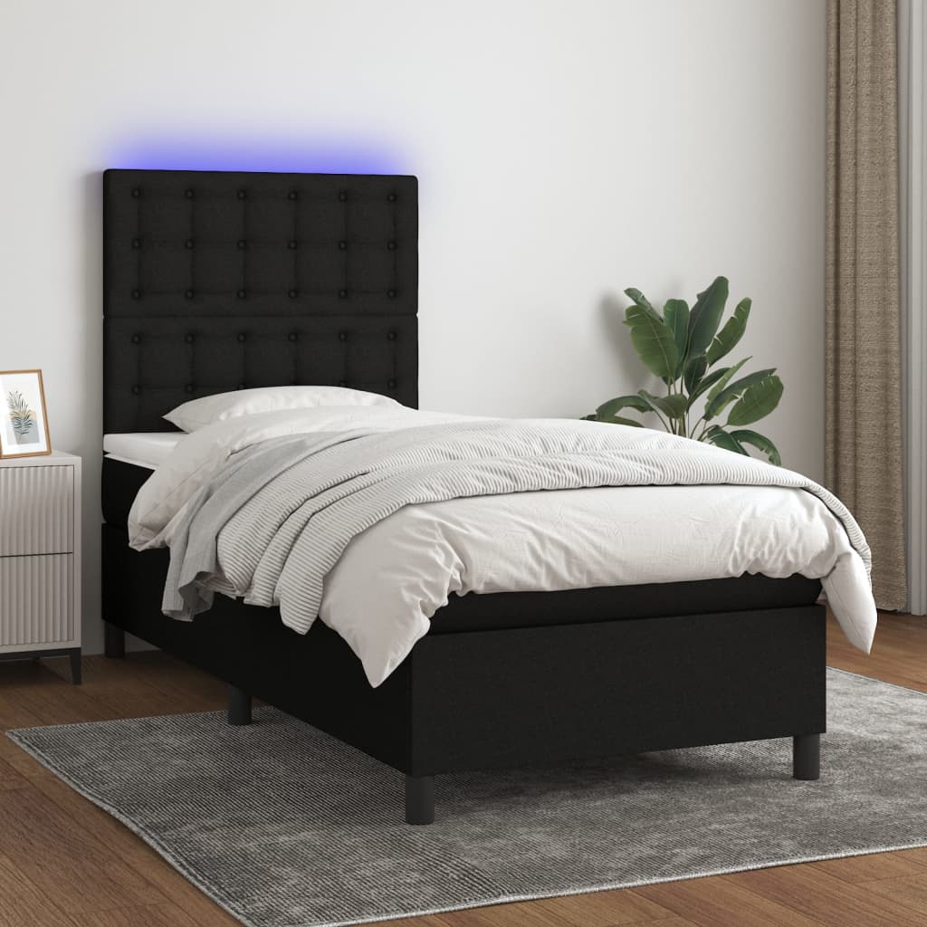 Boxspringbett mit Matratze & LED Schwarz 90x200 cm Stoff