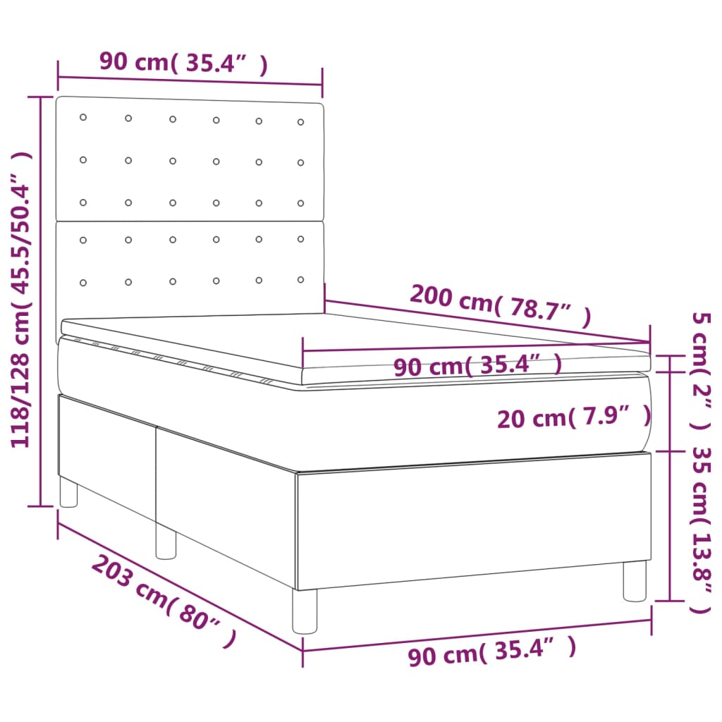 Boxspringbett mit Matratze & LED Dunkelbraun 90x200 cm Stoff