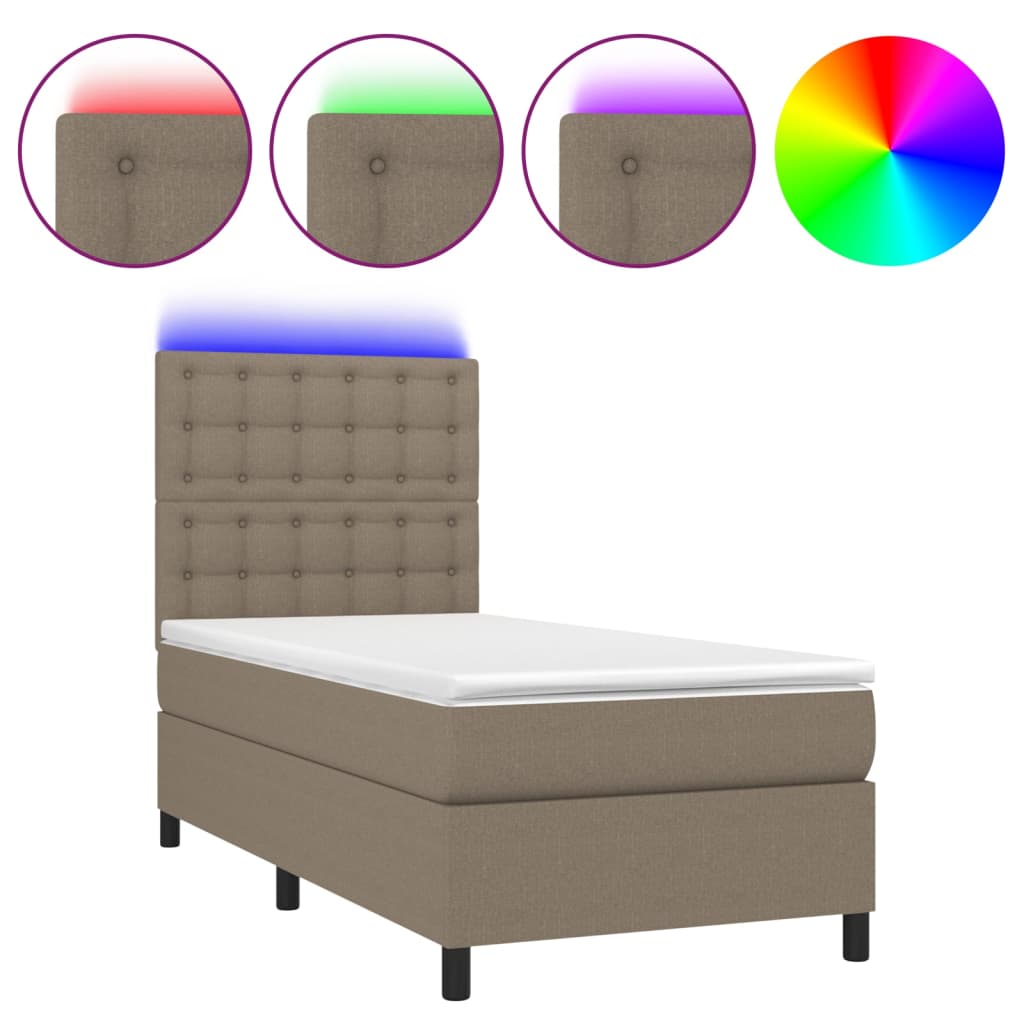 Boxspringbett mit Matratze & LED Taupe 90x200 cm Stoff