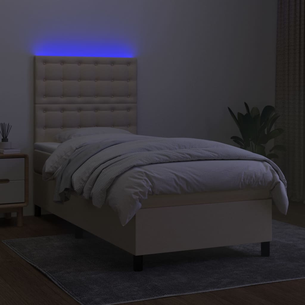 Boxspringbett mit Matratze & LED Creme 90x200 cm Stoff