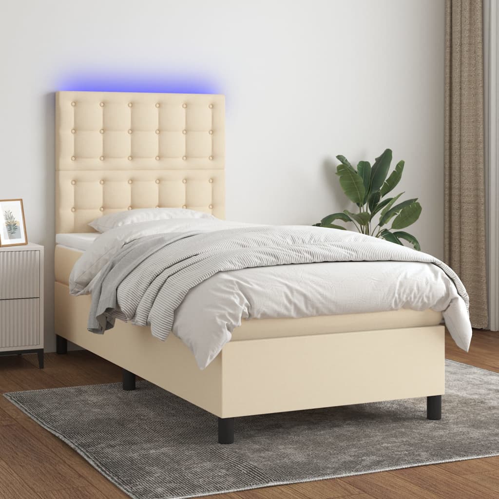 Boxspringbett mit Matratze & LED Creme 90x200 cm Stoff